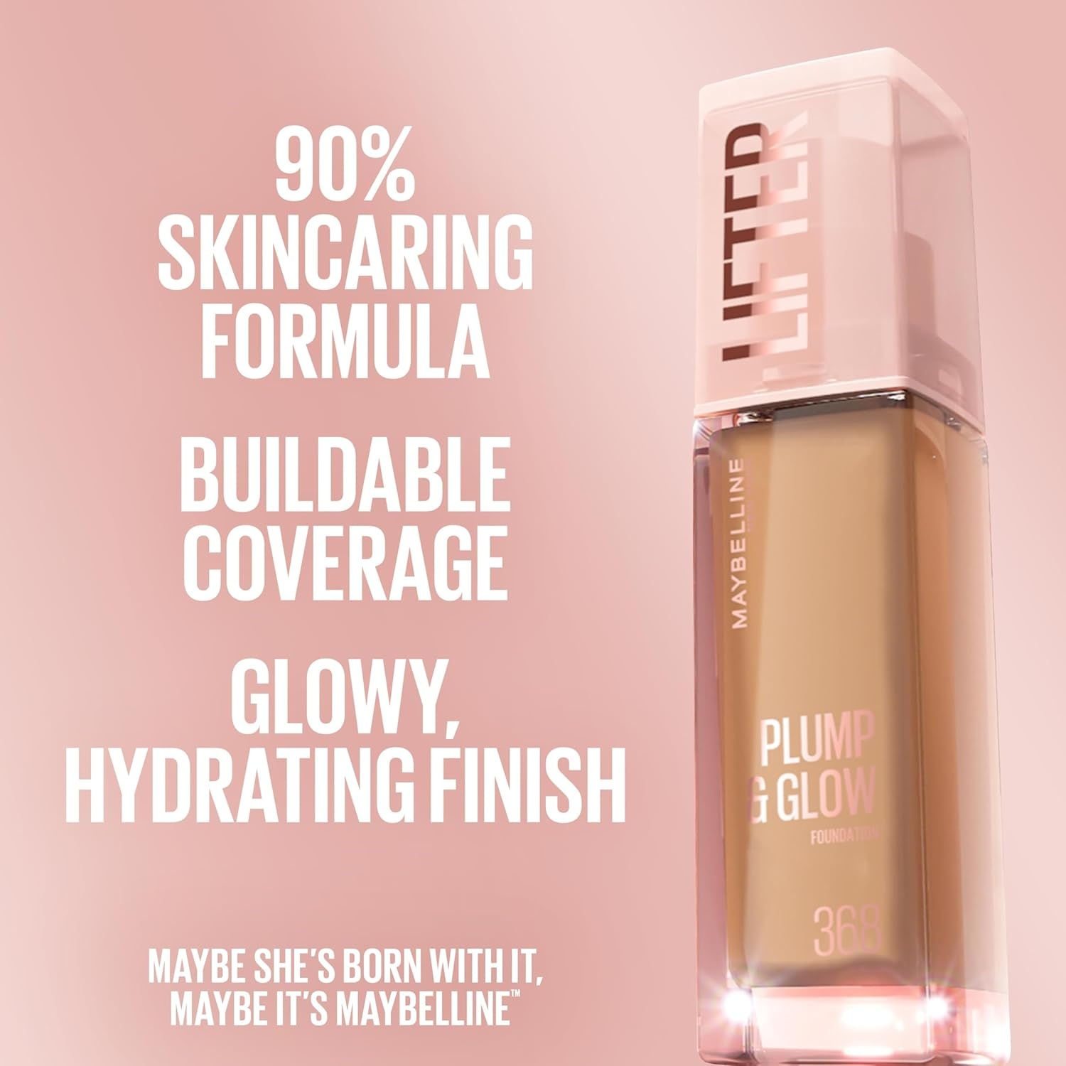 image:imageMaybelline Lifter Plump amp Glow Foundation Liquid Foundation with 2 Niacinamide Hyaluronic Acid Plumping and Brightening Face Makeup 367 1 Count385 COOL