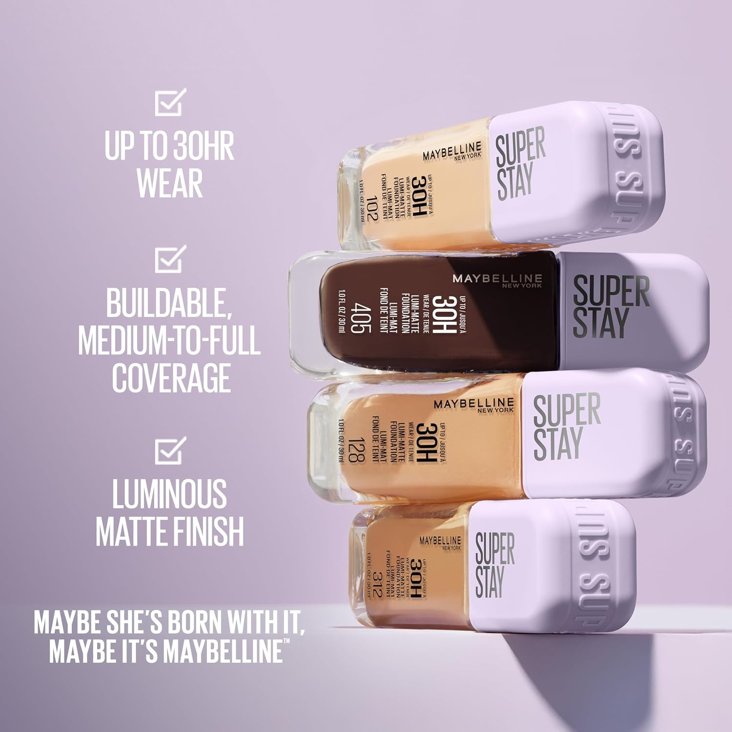 image:imageMaybelline Super Stay LumiMatte Foundation Lightweight and Buildable Full Coverage Foundation Makeup For Up To 30HR Wear 112 1 Count405 Cool