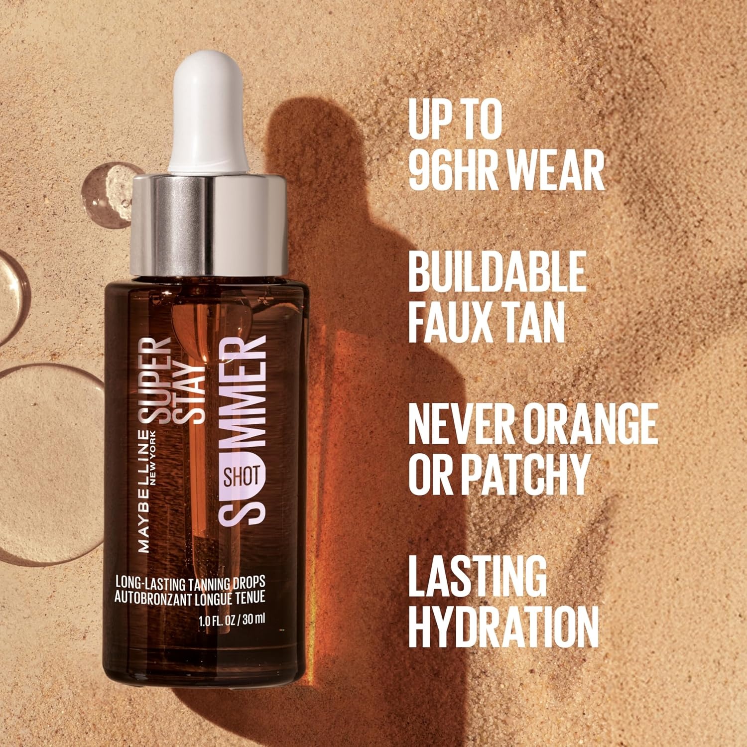 image:imageMaybelline Super Stay Summer Shot Face Tanning Drops Customizable Self Tan for 96 Hours with 2 Hyaluronic Acid For Face and Neck Buildable StreakFree Universal Shade Summer Tan 1 Count