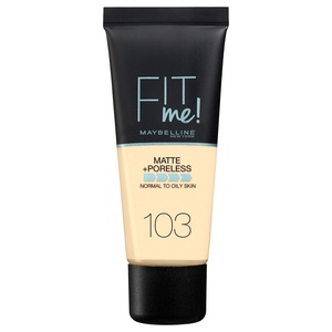 Maybelline Fit Me Matte + Poreless Liquid Oil-Free Foundation Makeup, Warm Coconut, 1 Count (Packaging May Vary)(103 PURE IVORY)