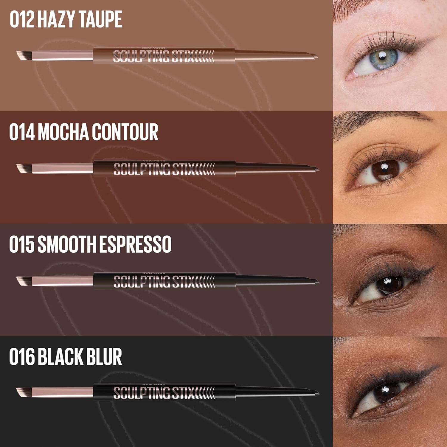 image:imageMAYBELLINE Sculpting Stix 2in1 Eyeliner Dual Ended Brown Eye Liner With Up to 24HR Wear Smudge and SweatResistant Eye Makeup Formula Mocha Contour 1 CountBLACK BLUR
