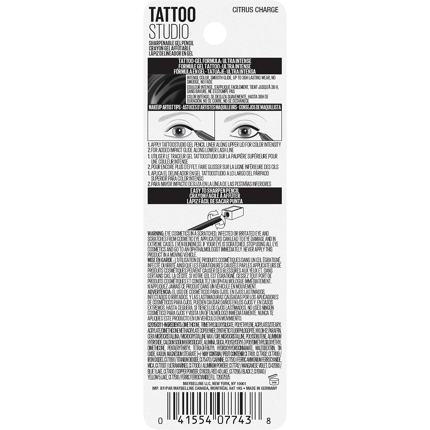 image:imageMAYBELLINE Tattoo Studio Sharpenable Eyeliner Pencil 36 Hour Wear Waterproof Navy Bling 1 CountCitrus Charge