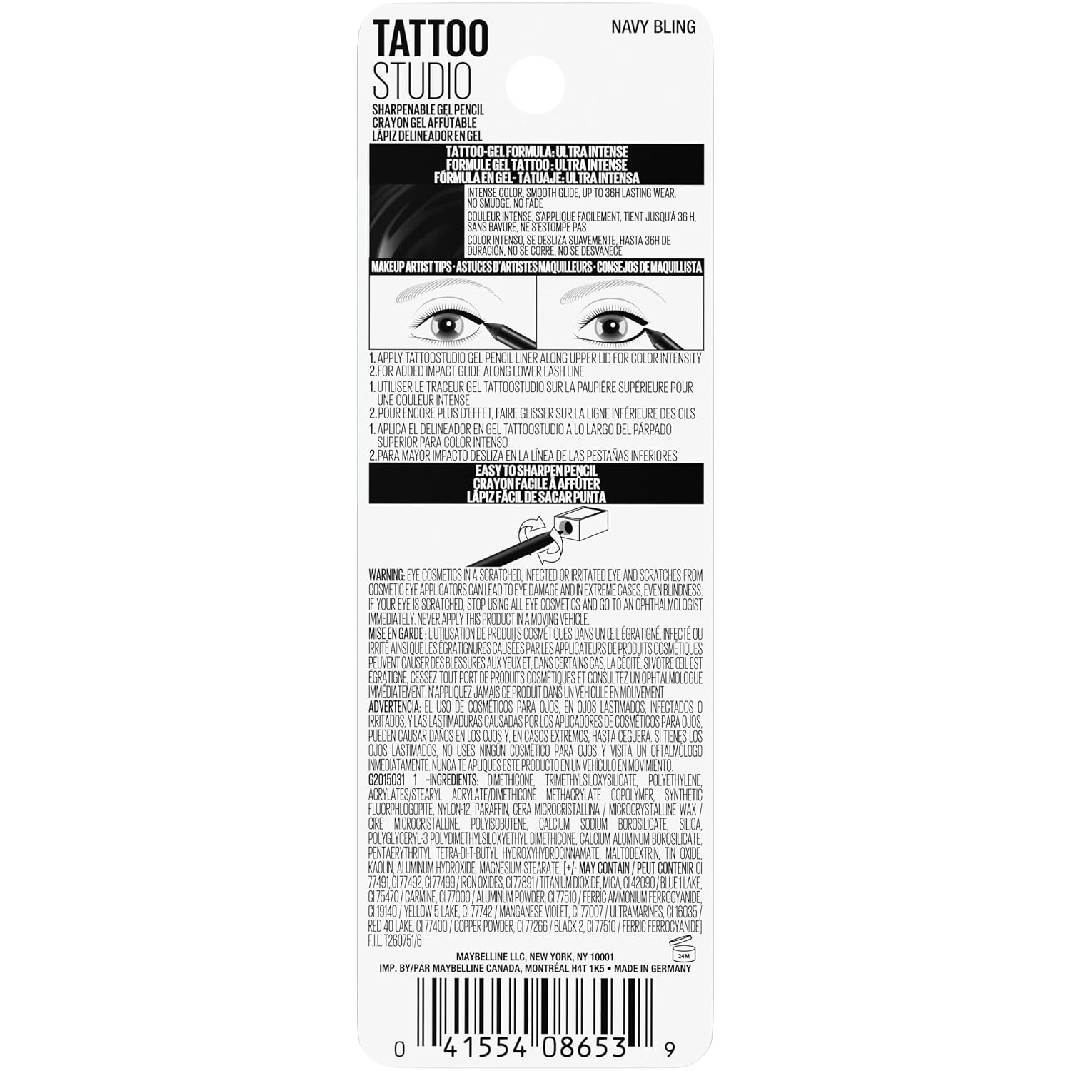 image:imageMAYBELLINE Tattoo Studio Sharpenable Eyeliner Pencil 36 Hour Wear Waterproof Navy Bling 1 CountNavy Bling