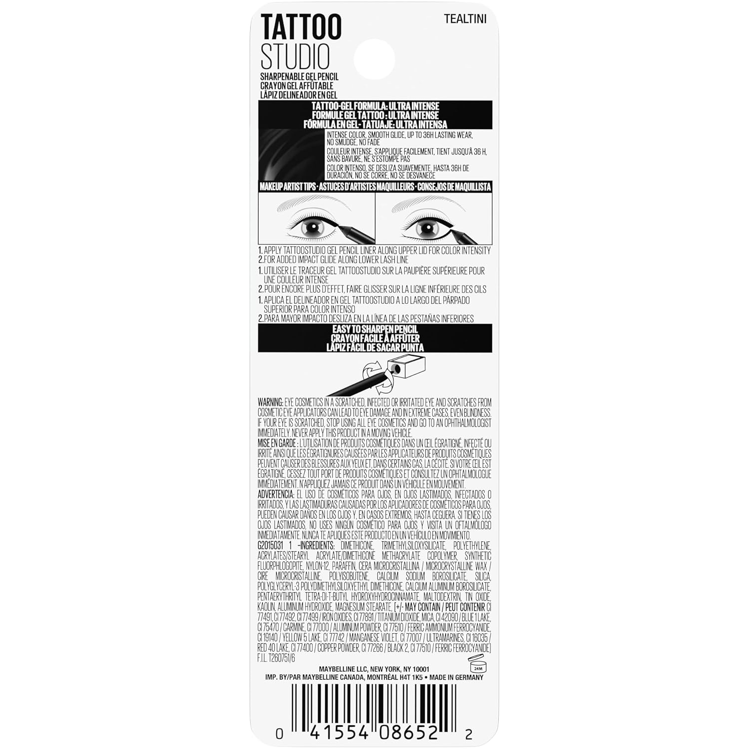image:imageMAYBELLINE Tattoo Studio Sharpenable Eyeliner Pencil 36 Hour Wear Waterproof Navy Bling 1 CountTealtini