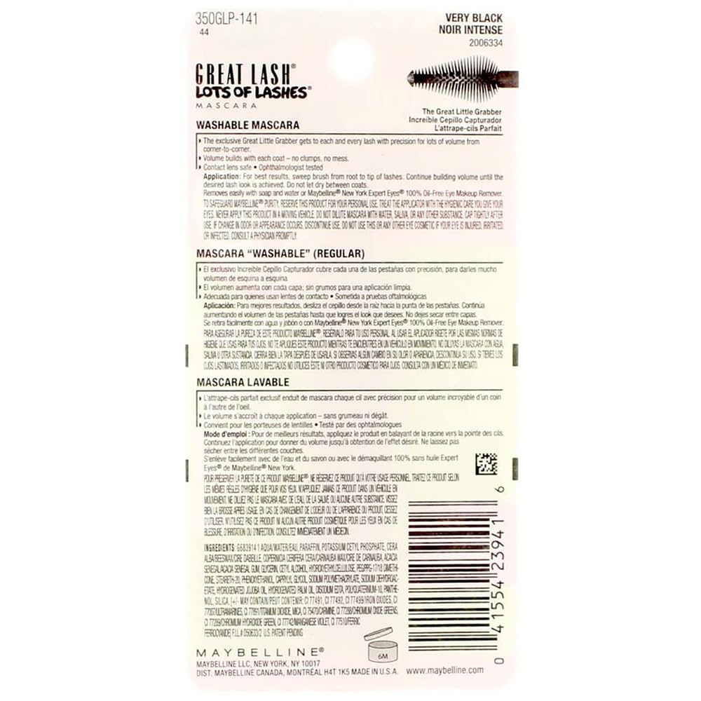 image:imageMaybelline Great Lash Washable Mascara Makeup Volumizing LashDoubling Formula That Conditions As It Thickens Blackest Black 1 CountBlack