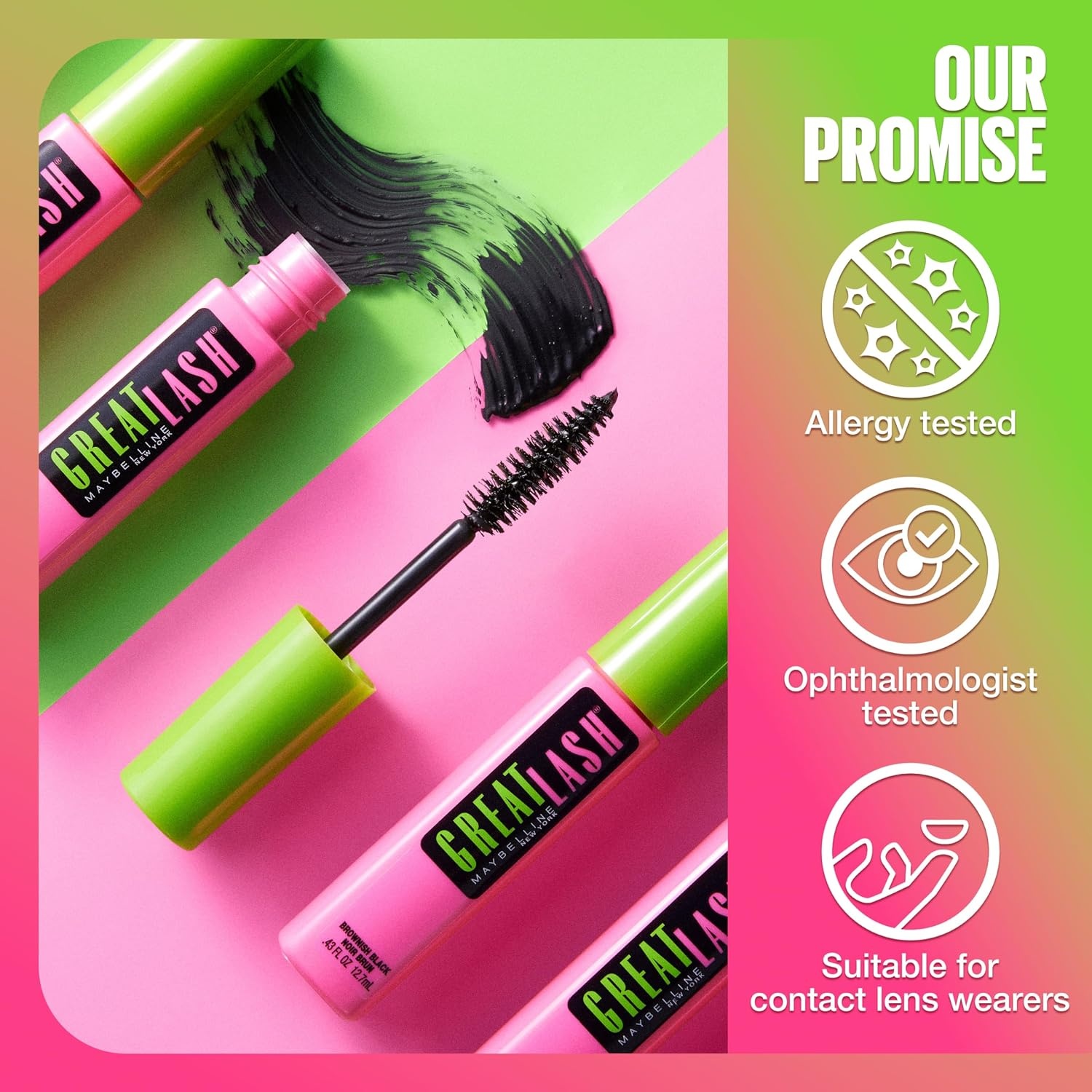 image:imageMaybelline Great Lash Washable Mascara Makeup Volumizing LashDoubling Formula That Conditions As It Thickens Blackest Black 1 CountBrownish Black