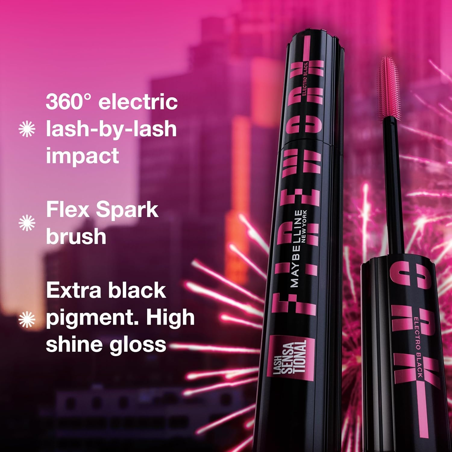 image:imageMaybelline Lash Sensational Firework Washable Mascara Lengthening amp Volumizing Mascara for up to 24HR wear Blackest Black 1 CountElectro Black