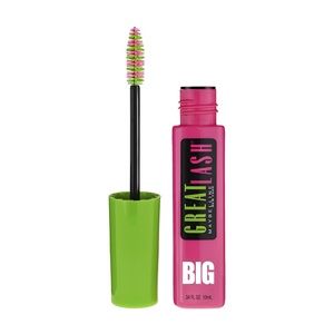 Maybelline Great Lash BIG Washable Mascara, Volumizing, Thickening, Lengthening Mascara, Blackest Black, 1 Count(Very Black)