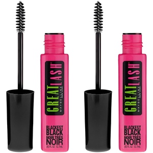 Maybelline Great Lash Washable Mascara Makeup, Volumizing Lash-Doubling Formula That Conditions As It Thickens, Blackest Black, 1 Count(Blackest Black)