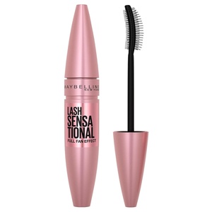 Maybelline Lash Sensational Washable Mascara, Lengthening and Volumizing for a Full Fan Effect, Blackest Black, 1 Count(VERY BLACK)