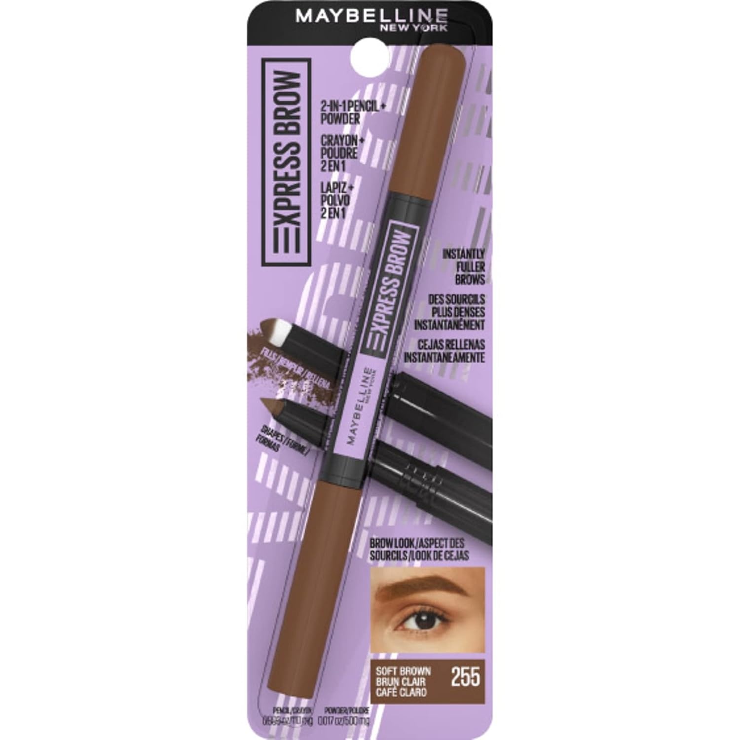 image:imageMaybelline Express Brow 2In1 Pencil and Powder Eyebrow Makeup Deep Brown 1 Count255 Soft Brown