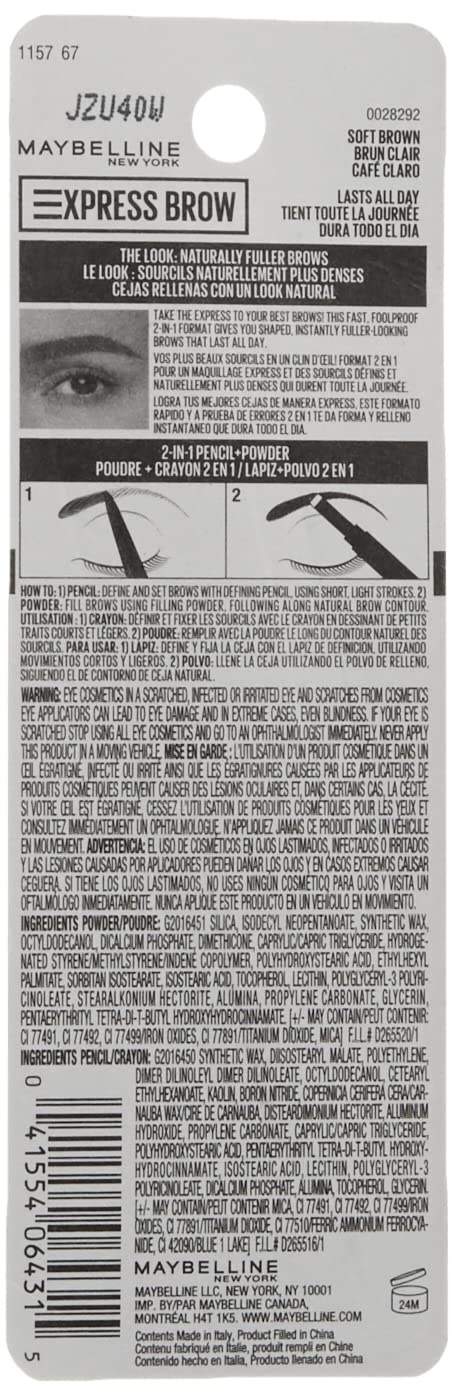 image:imageMaybelline Express Brow 2In1 Pencil and Powder Eyebrow Makeup Deep Brown 1 Count255 Soft Brown