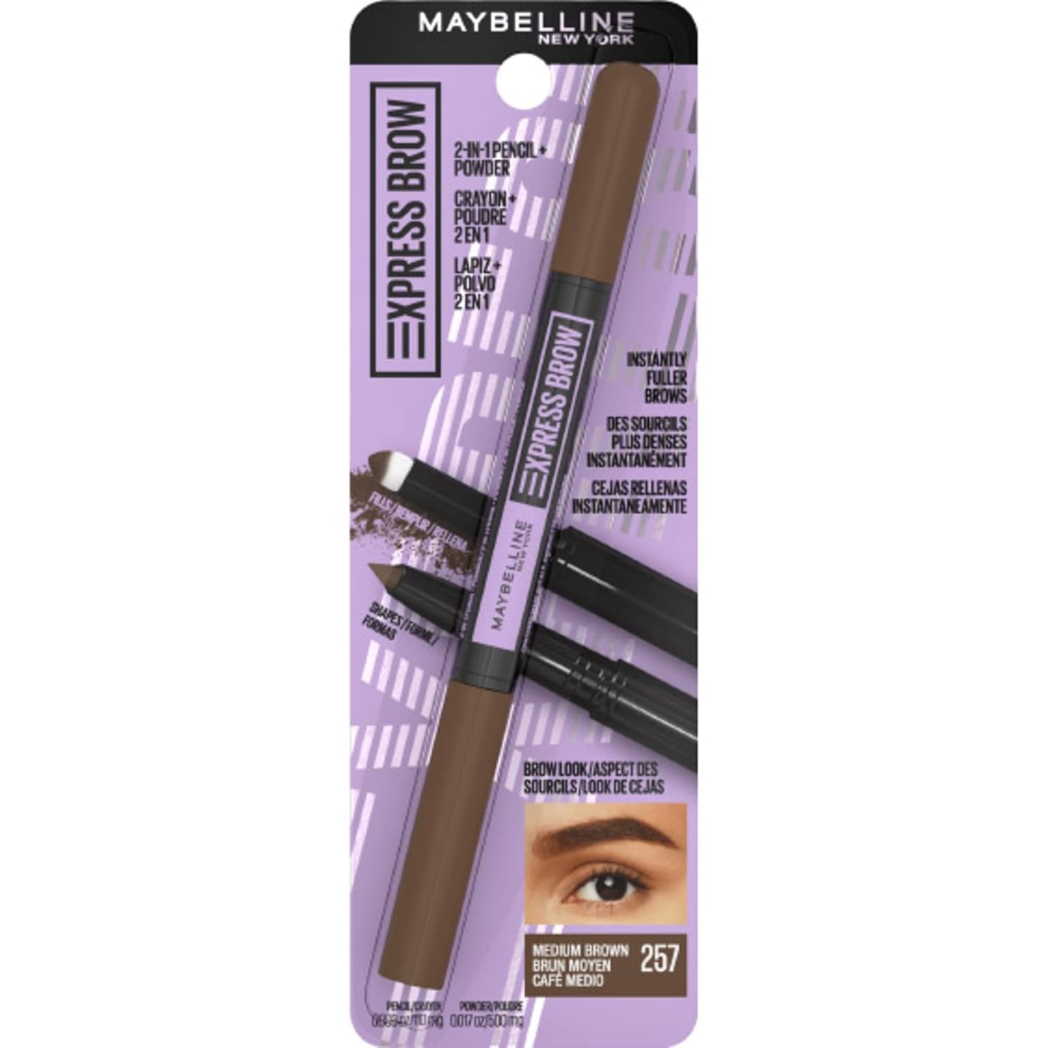 image:imageMaybelline Express Brow 2In1 Pencil and Powder Eyebrow Makeup Deep Brown 1 Count257 Medium Brown