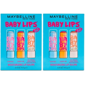 Maybelline New York Baby Lips Moisturizing Lip Balm 3-pack, Lip Care Essentials, 3 Shades(1 Count (Pack of 6))